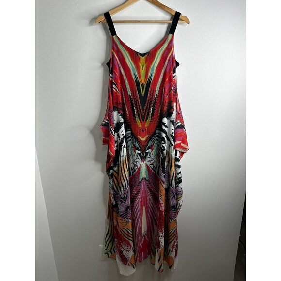 Boston Proper Dress Womens Small Multicolor Boho Maxi Sheer Overlay Flowy Resort - Picture 1 of 11